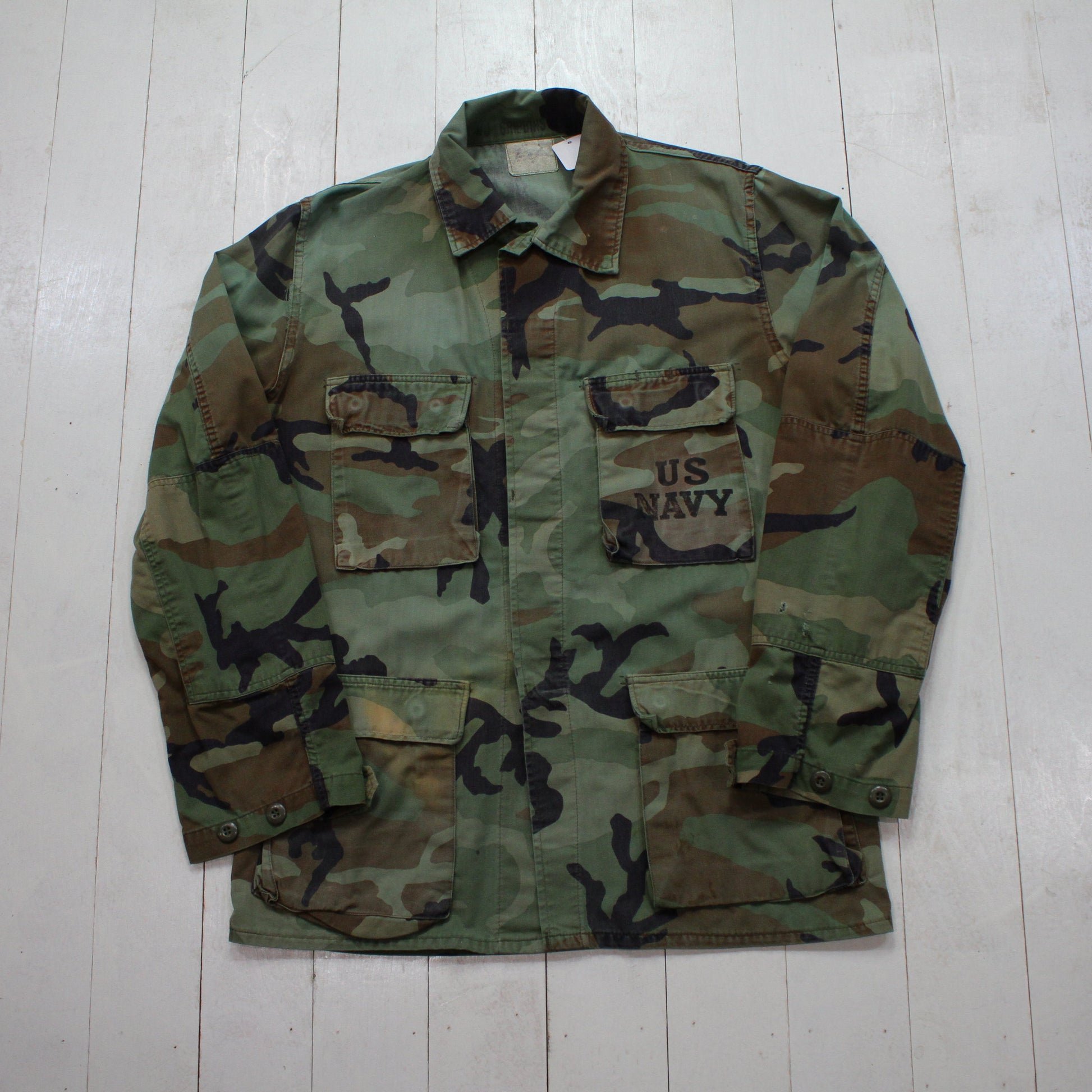 1980s/1990 US Navy Stencil Camo BDU Shirt Jacket Size L