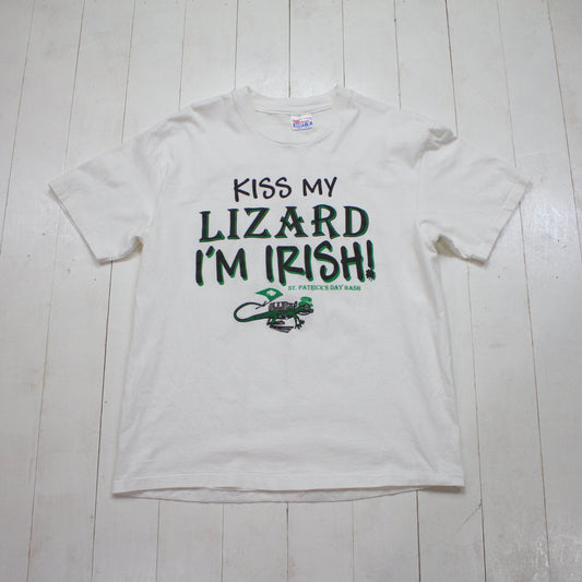 1990s Hanes Kiss My Lizard I'm Irish St. Patrick's Day St. Croix USVI Souvenir T-Shirt Made in USA Size L