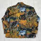 1970s/1980s Topaz Autumn Leaves Forest Photo Print Polyester Disco Shirt Size L/XL