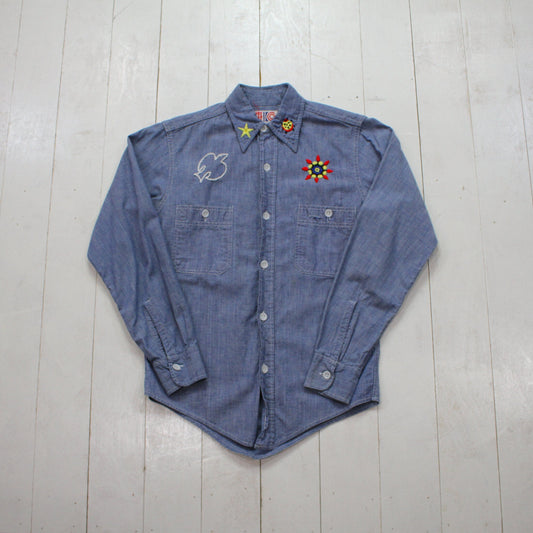 1970s/1980s Hand Embroidered Chambray Shirt Womens Size M