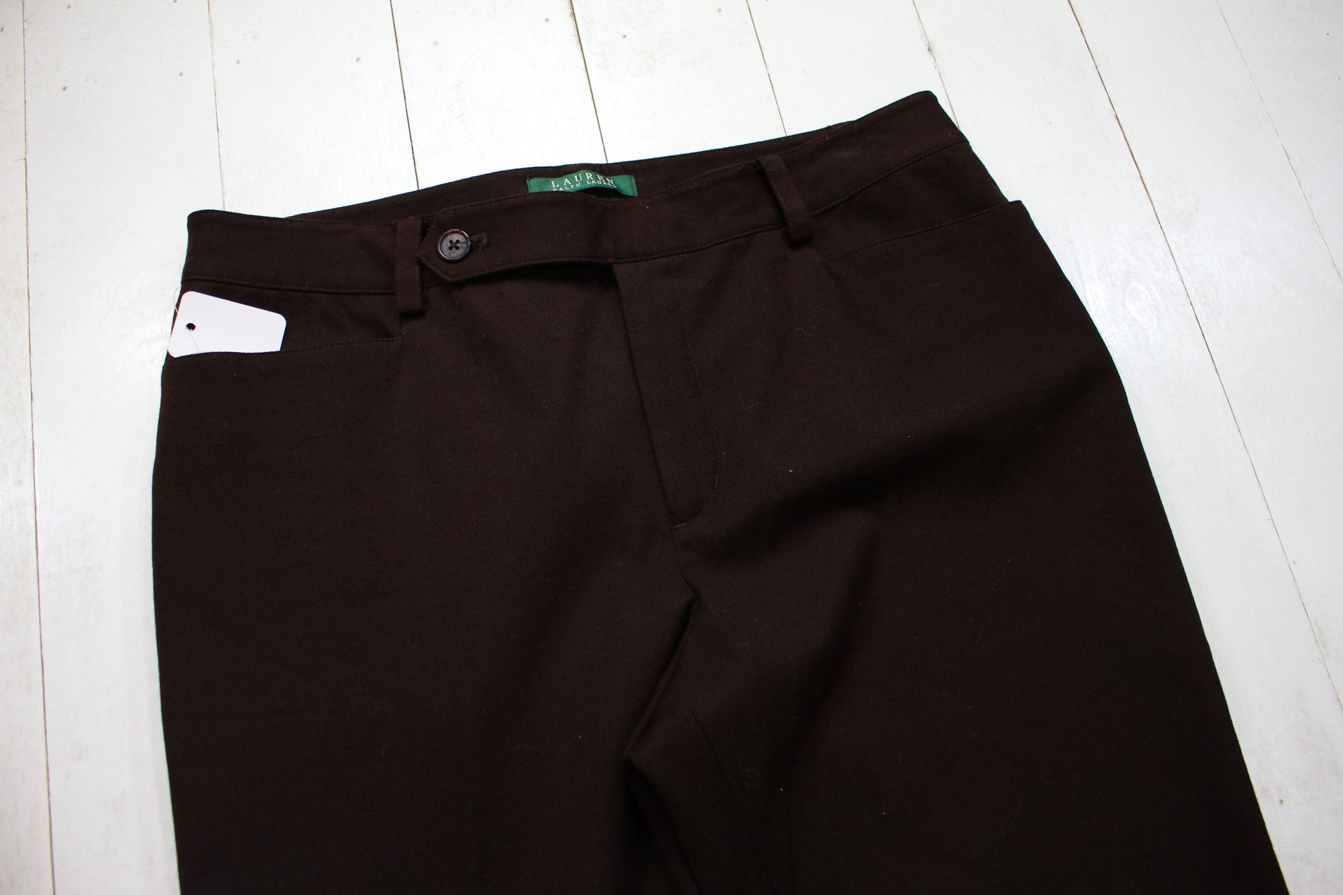 1990s Lauren Ralph Lauren Dark Brown Cotton Blend Adelle Pants Women's Size 32x29.25