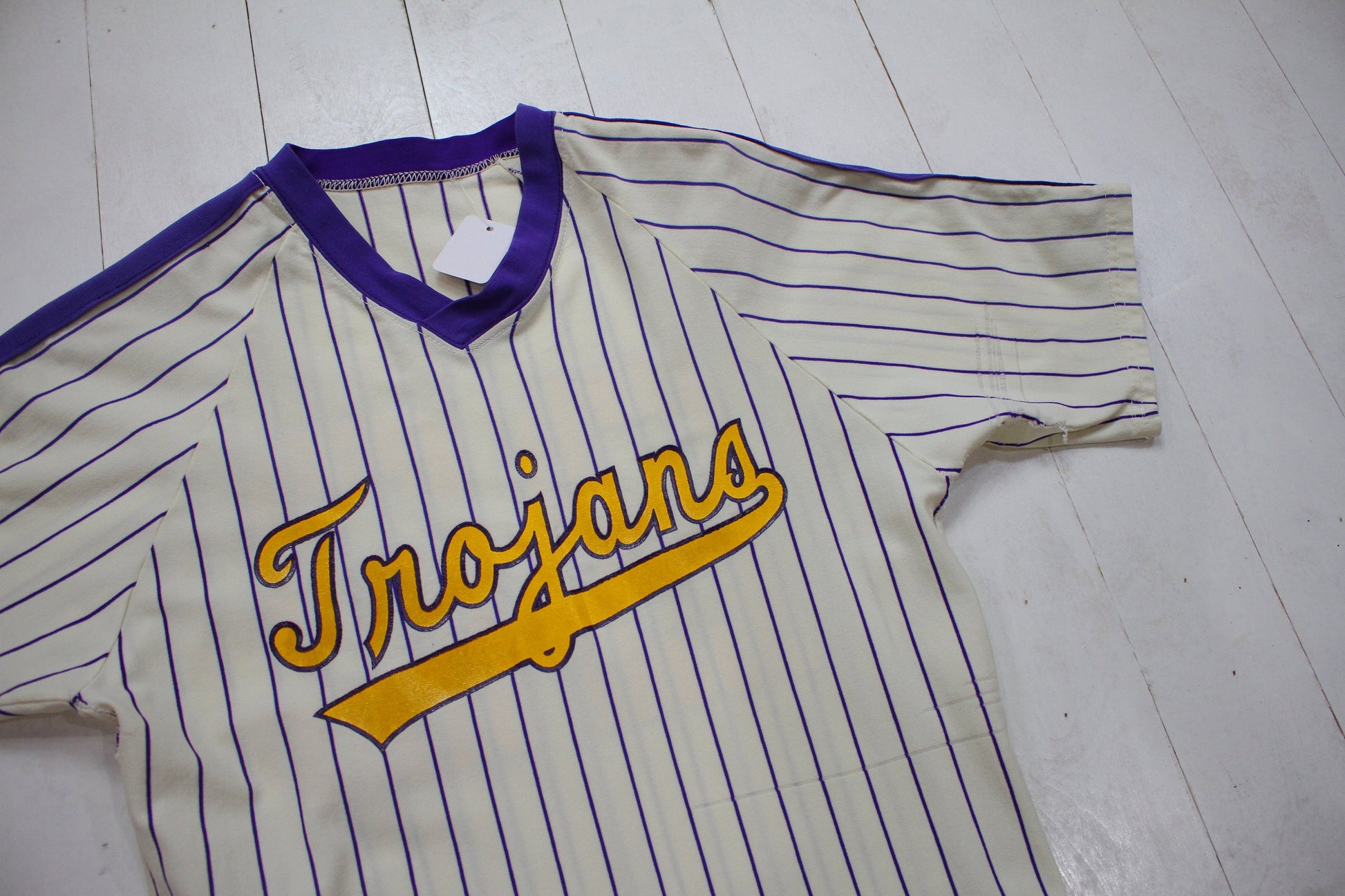 1980s MacGregor Sand-Knit Trojans 22 Baseball Jersey Made in USA Size S