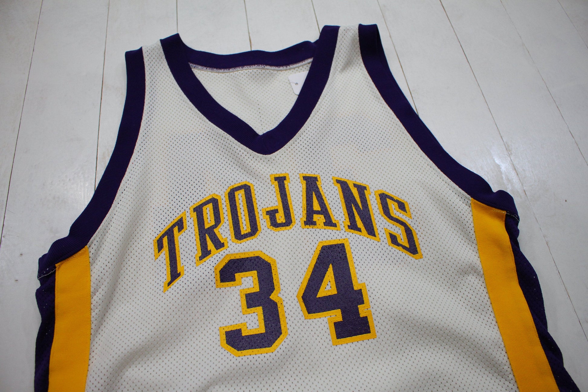 1990s Russell Athletic Trojans 34 Basketball Jersey Made in USA Size L