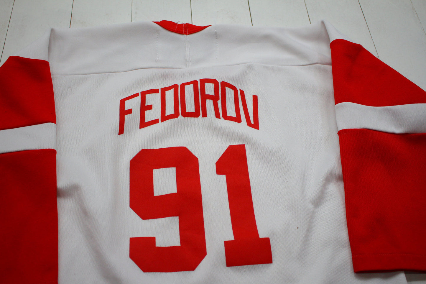 1990s CCM Detroit Red Wings Federov 91 NHL Hockey Replica Jersey Made in Canada Size S