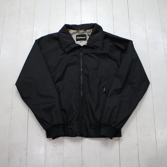 1980s/1990s Helly Hansen Black Blank Windbreaker Bomber Jacket Size M/L