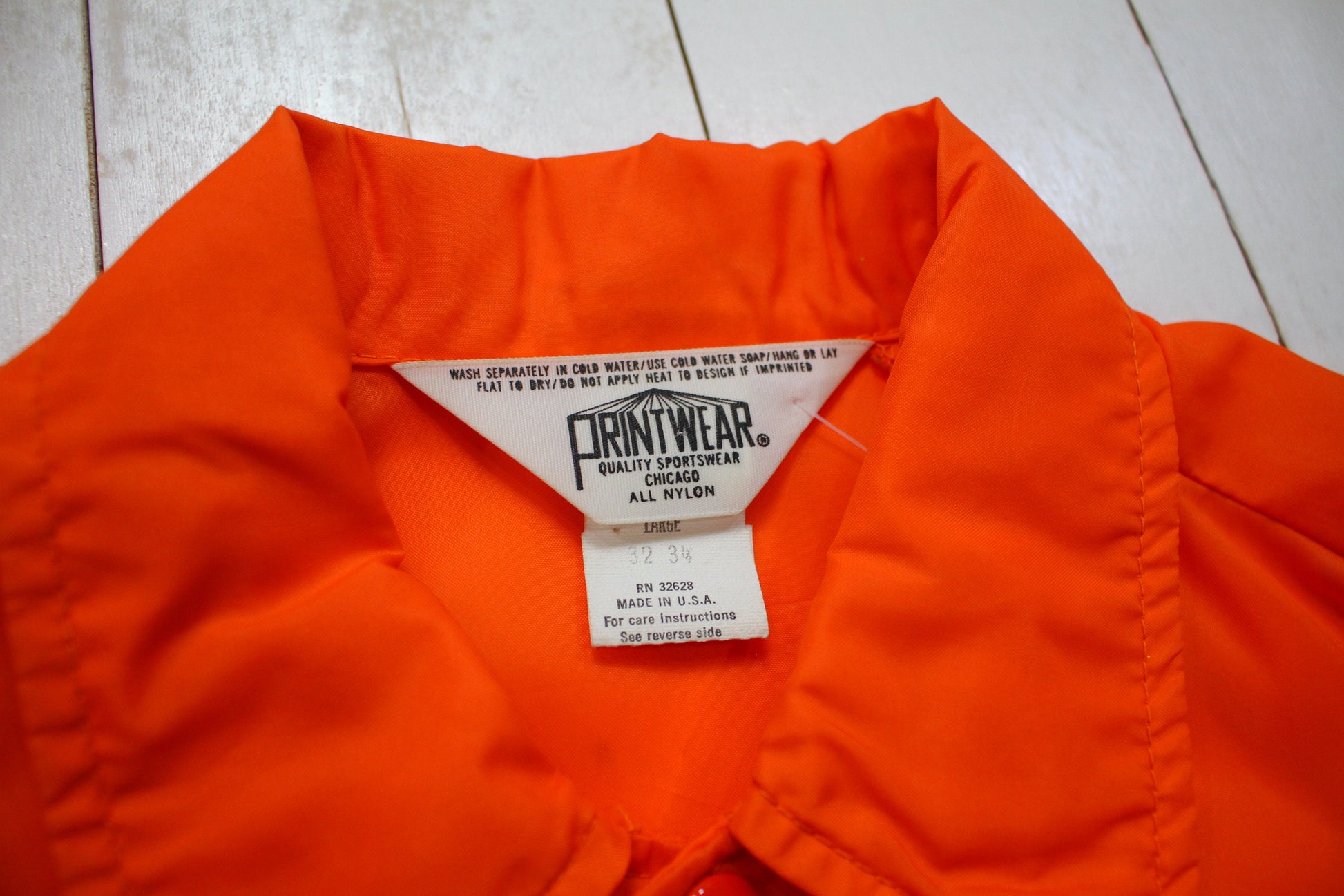 1970s/1980s Printwear Orange Nylon Coach Windbreaker Jacket Made in USA Size S/M