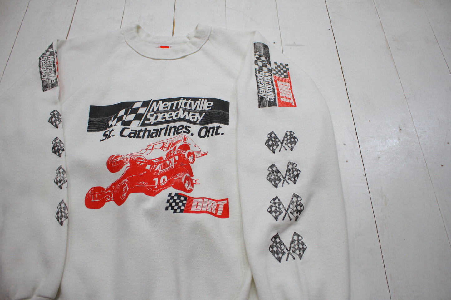 1980s Merrittville Speedway St Catherines Ontario Drag Race Raglan Sweatshirt Made in Canada Size S