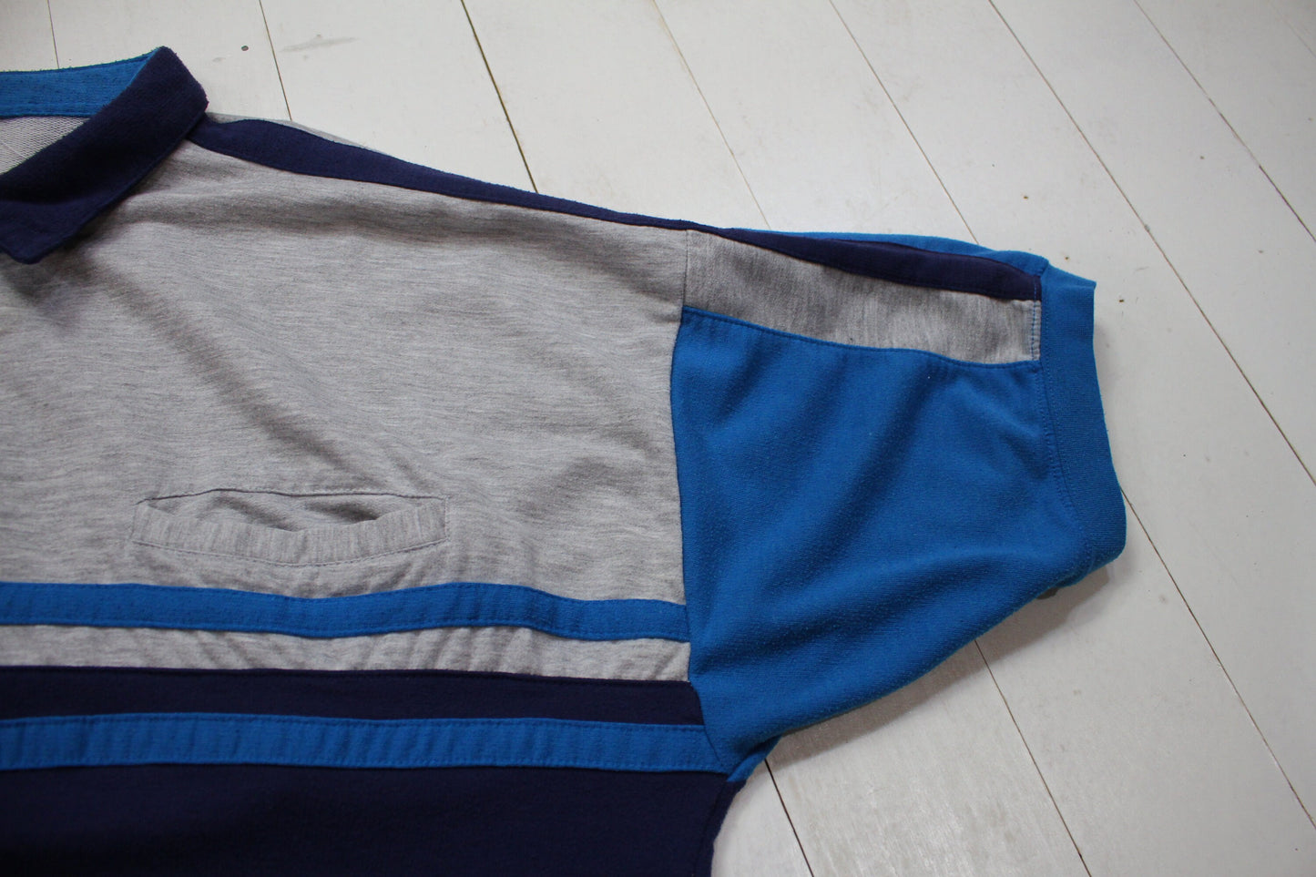 1980s Colourblock Shortsleeve Collared Sweatshirt Size L