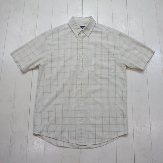 2000s/2010s Arnold Palmer Windowpane Seersucker Button Down Short Sleeve Shirt Size M/L