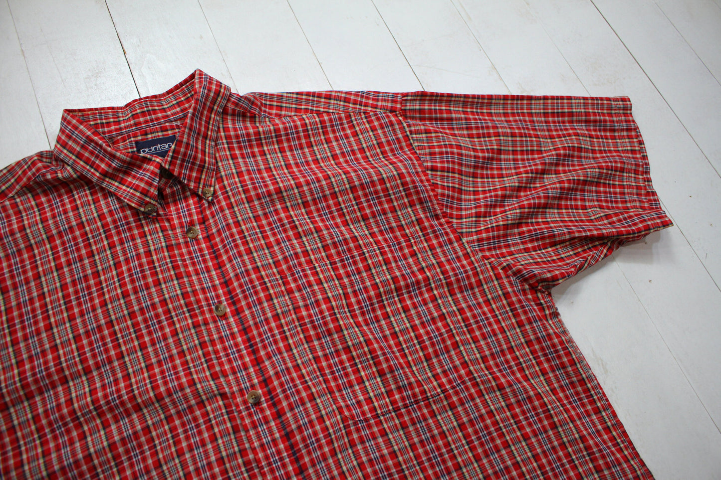 1990s/2000s Puritan Red Plaid Shortsleeve Button Down Shirt Size XL