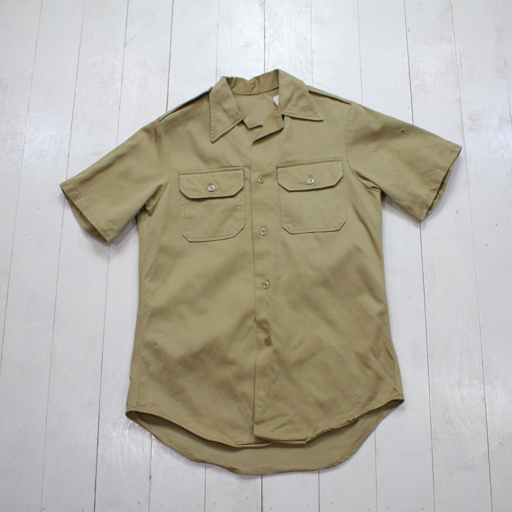 1970s US Military Shortsleeve Twill Khaki Uniform Shirt Size S/M