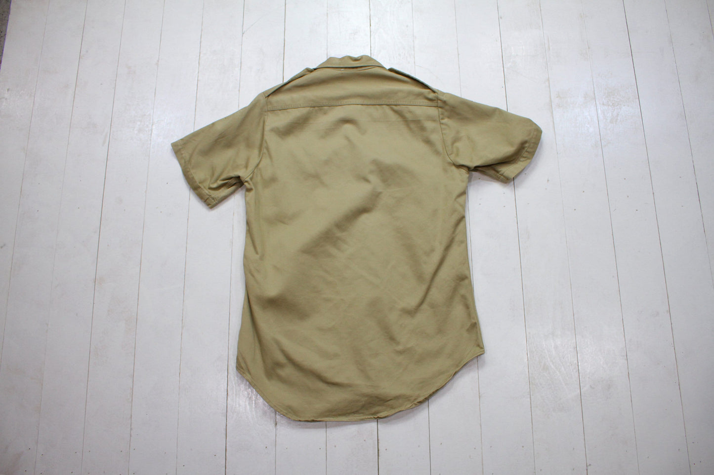 1970s US Military Shortsleeve Twill Khaki Uniform Shirt Size S/M