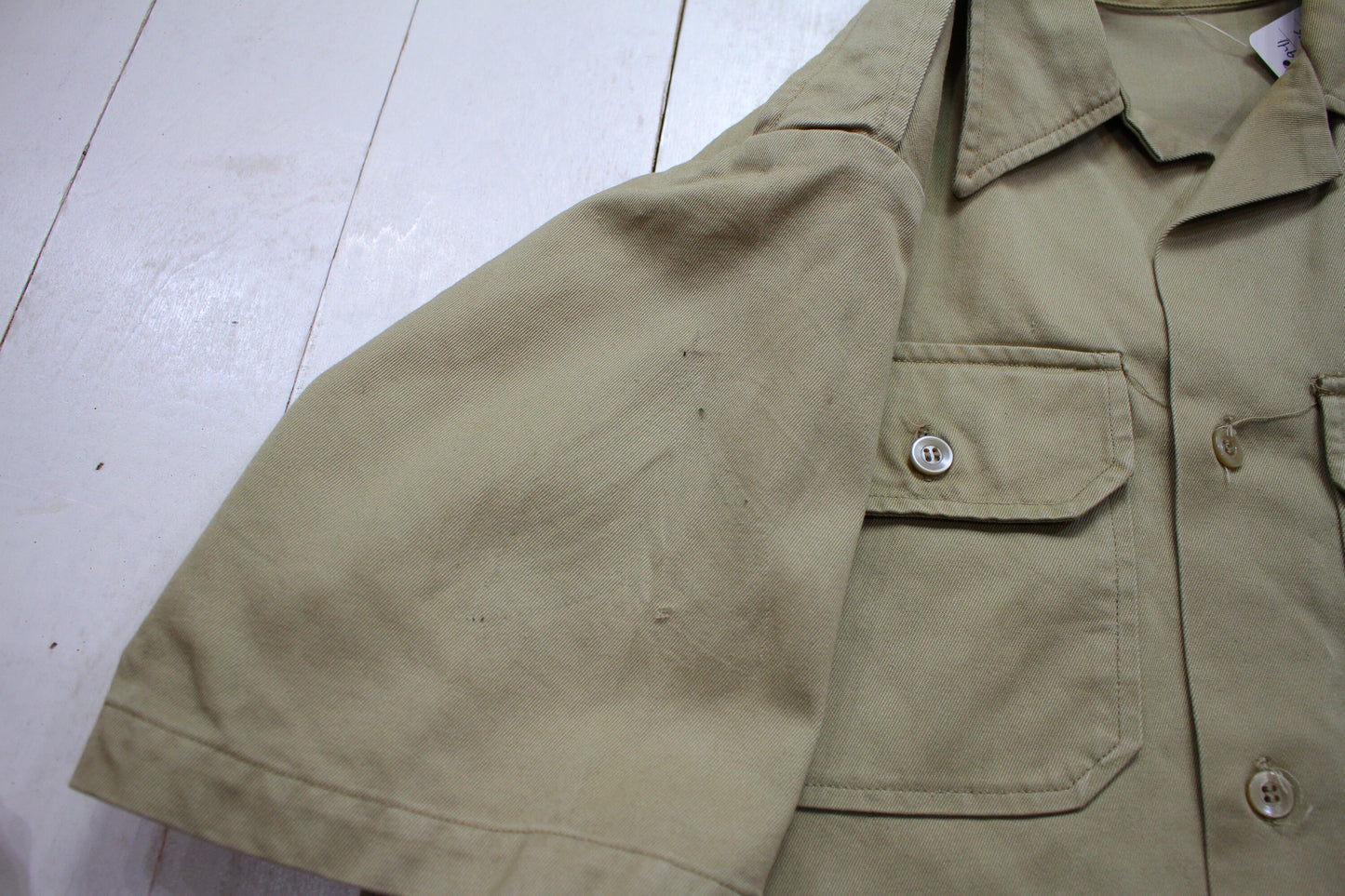 1970s US Military Shortsleeve Twill Khaki Uniform Shirt Size S/M