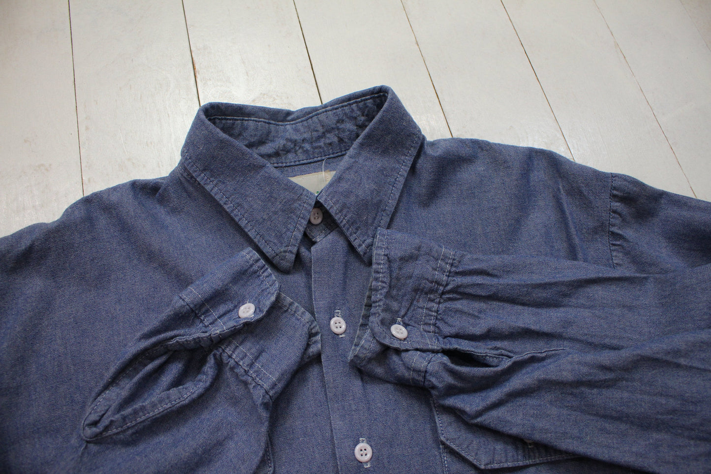 1980s/1990s Key Imperial Long Sleeve Chambray Mechanic Work Shirt Made in USA Size L/XL