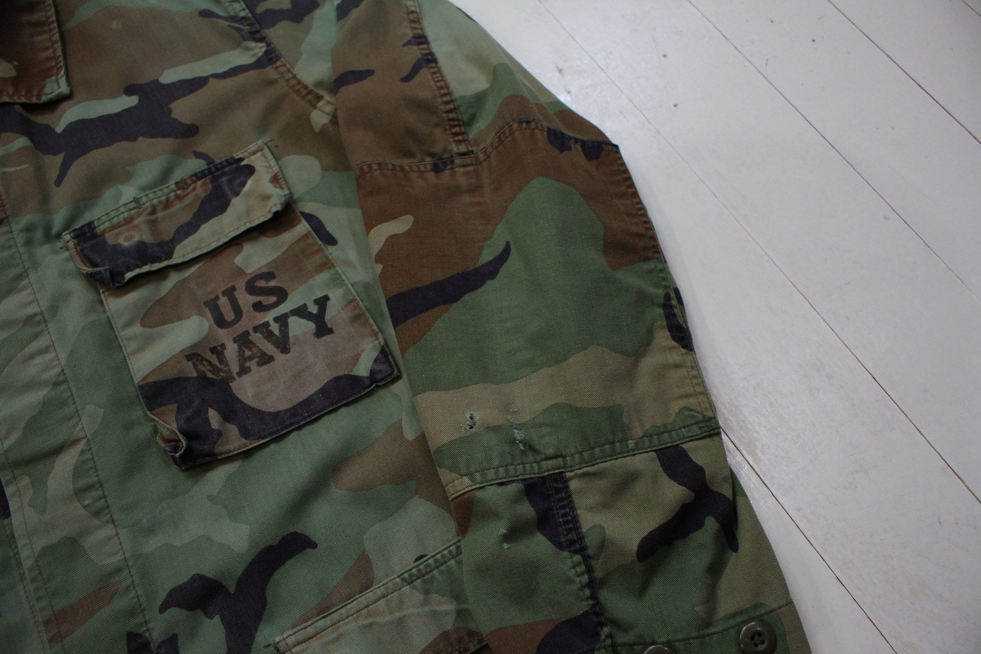 1980s/1990 US Navy Stencil Camo BDU Shirt Jacket Size L