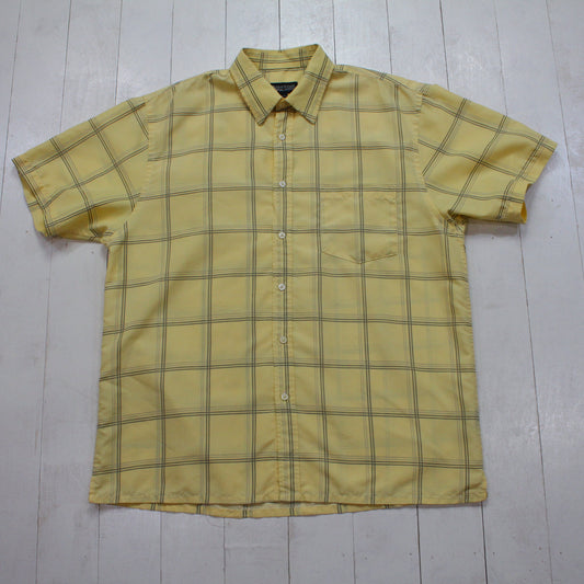 2000s/2010s Mountain Ridge Yellow Window Pane Check Button Up Short Sleeve Shirt Size XL