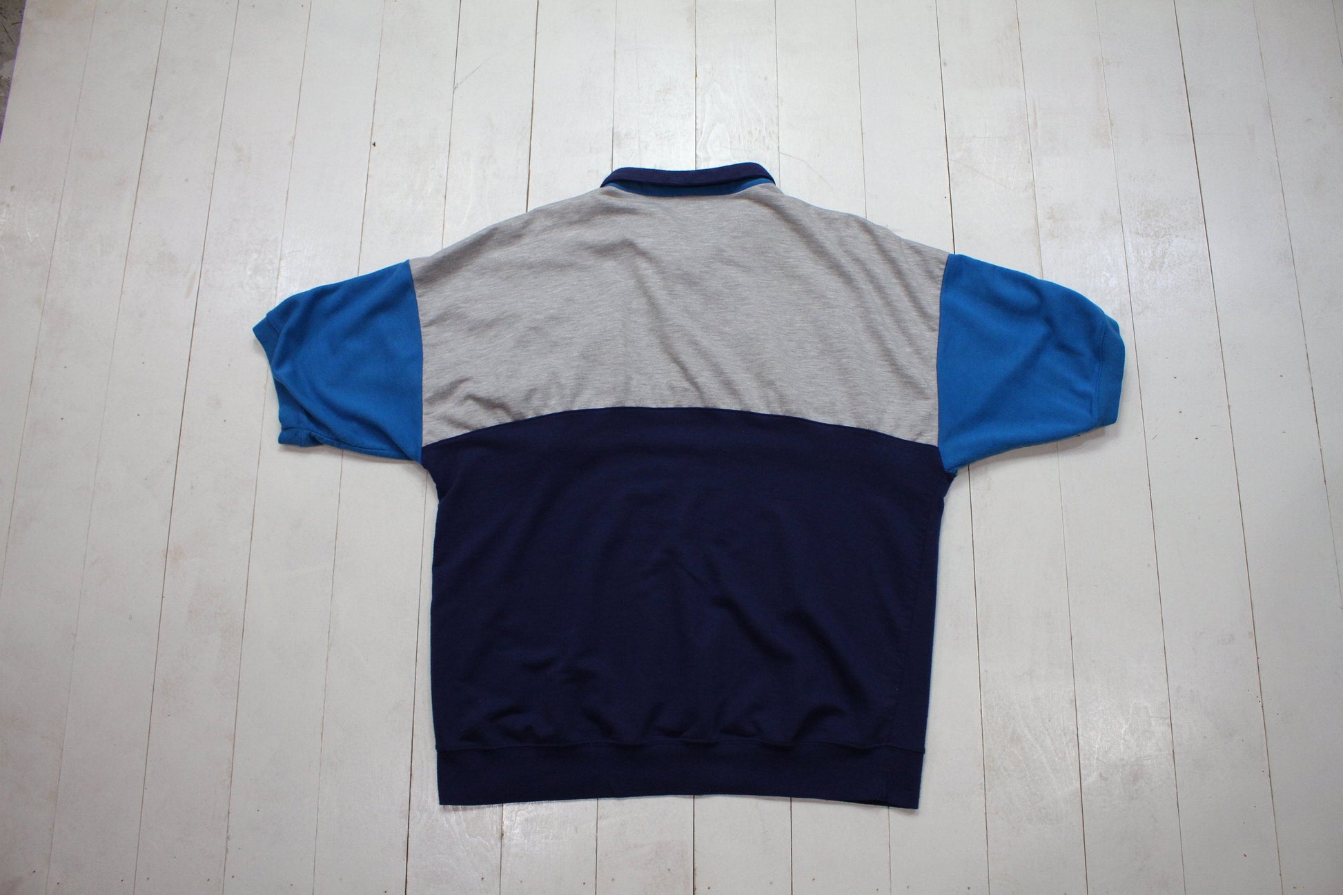 1980s Colourblock Shortsleeve Collared Sweatshirt Size L