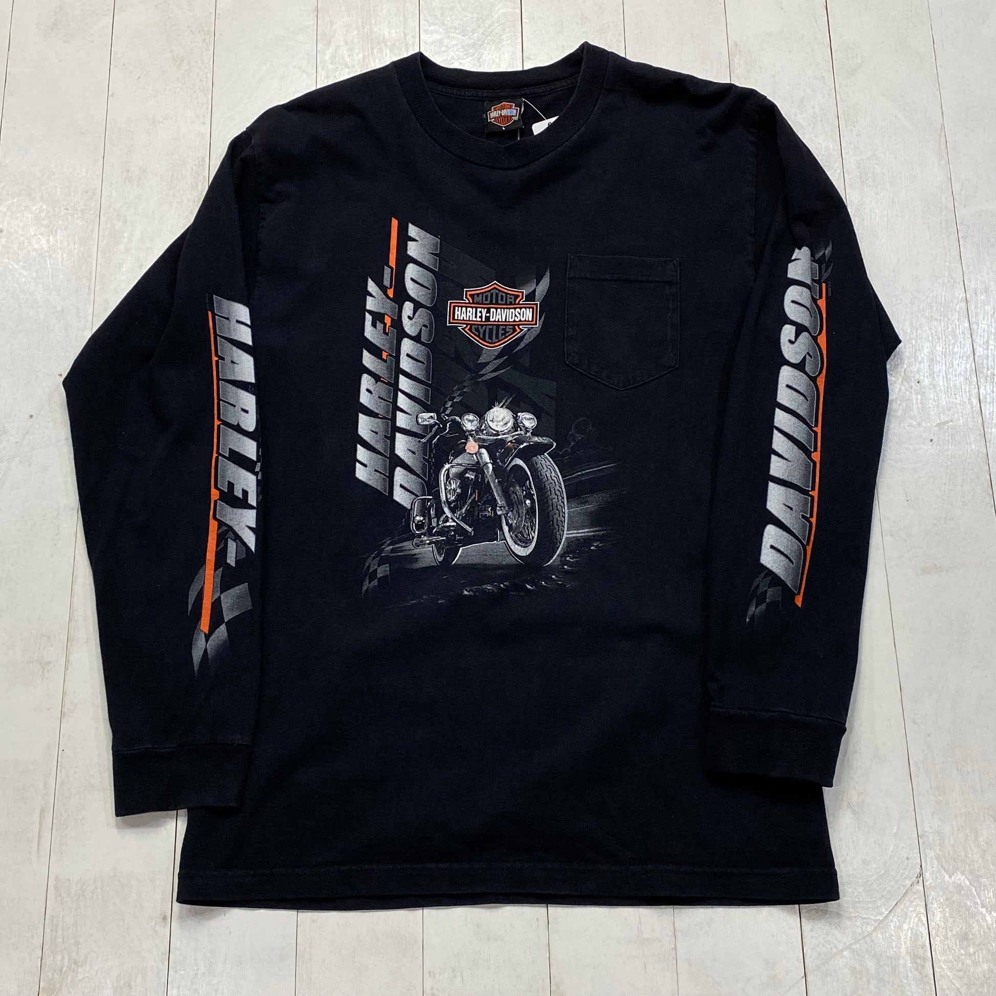 2000s 2005 Y2K Harley-Davidson Daytona Beach Florida Long Sleeve Pocket T-Shirt Made in USA Size L