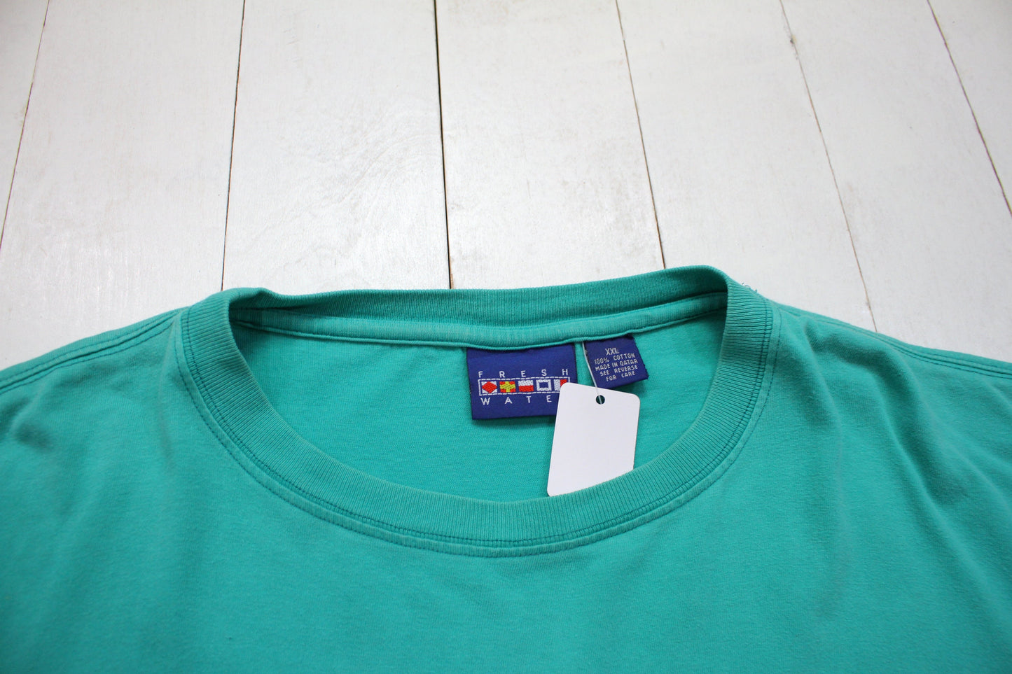 1990s Fresh Water Blank Teal Pocket T-Shirt Size XXL