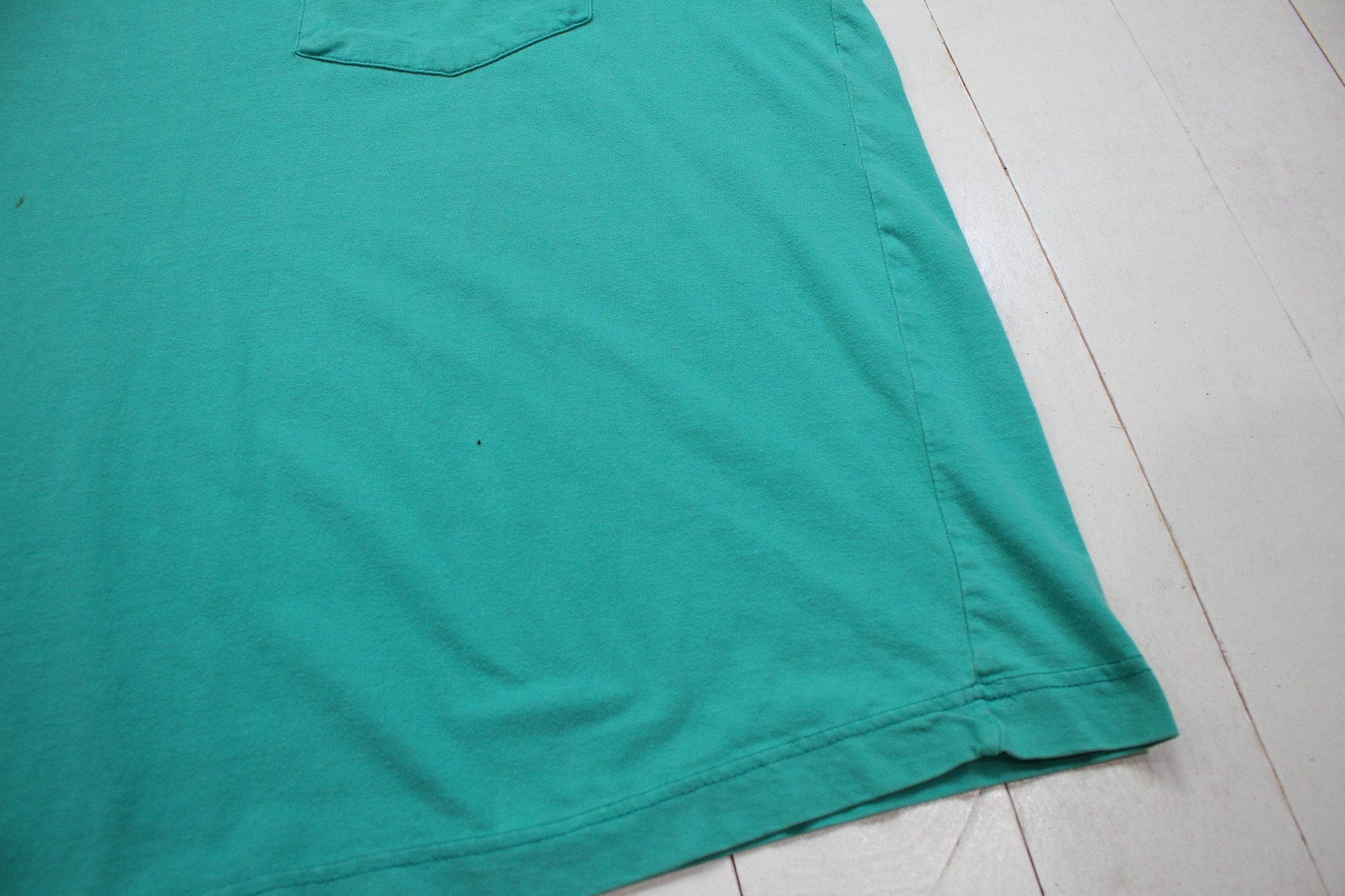 1990s Fresh Water Blank Teal Pocket T-Shirt Size XXL