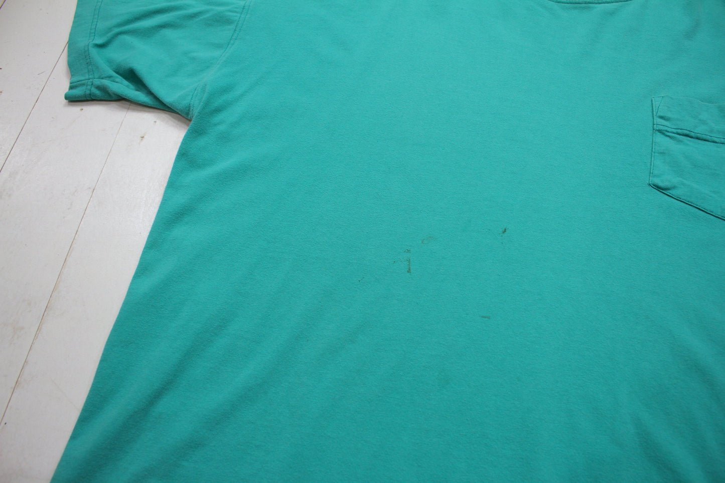 1990s Fresh Water Blank Teal Pocket T-Shirt Size XXL