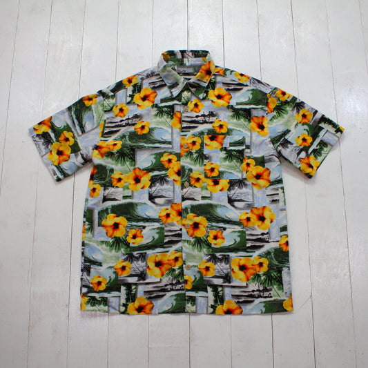 2000s Y2K Extreme Gear Tropical Print Polyester Shortsleeve Hawaiian Shirt Size M