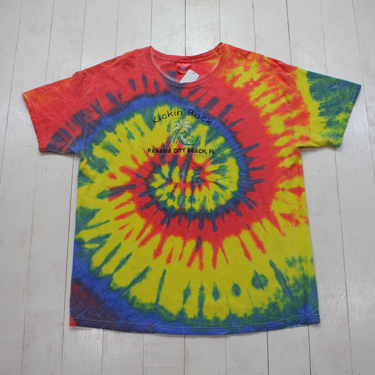 2000s Y2K Kickin' Back Panama City Beach Florida Souvenir Tie Dye T-Shirt Size XL