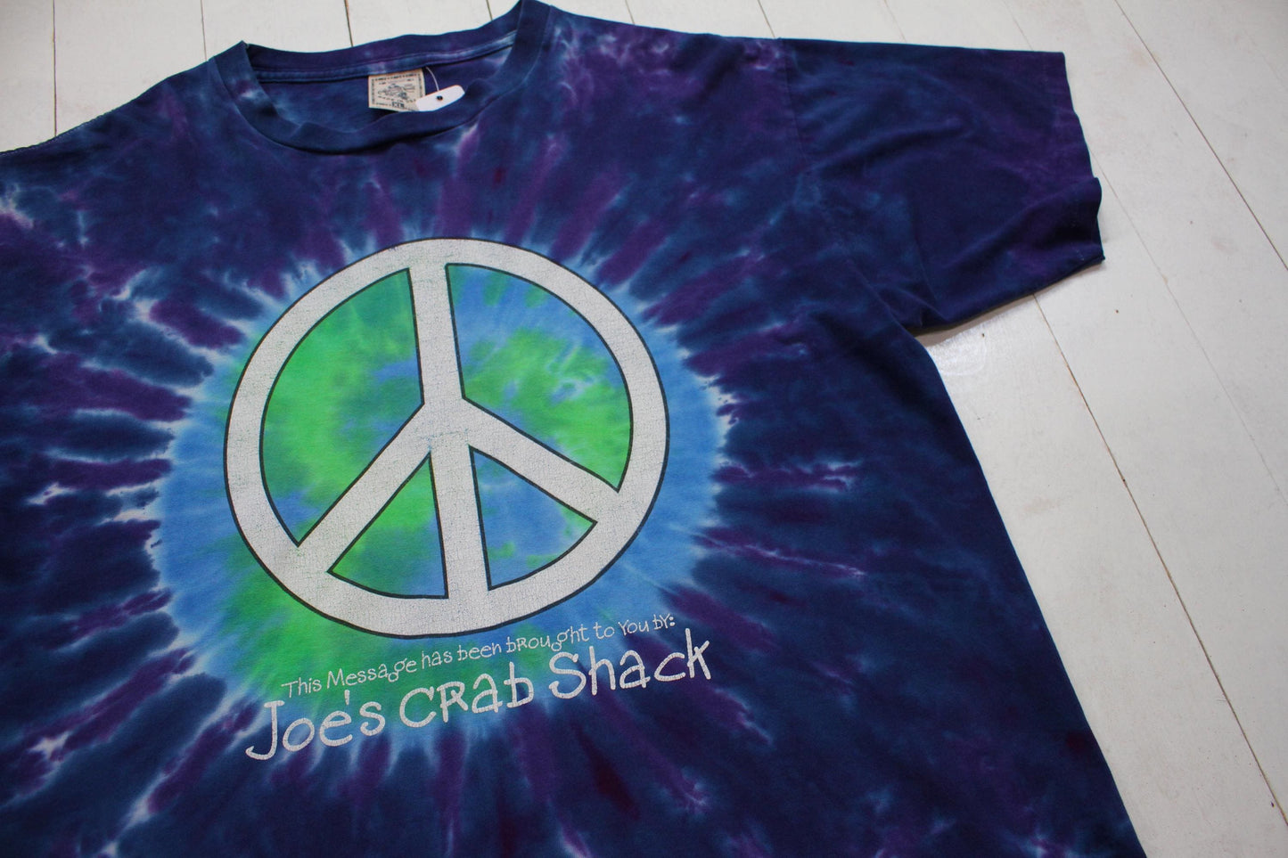 1990s Joe's Crab Shack Peace Love & Crabs Tie Dye T-Shirt Made in USA Size XL