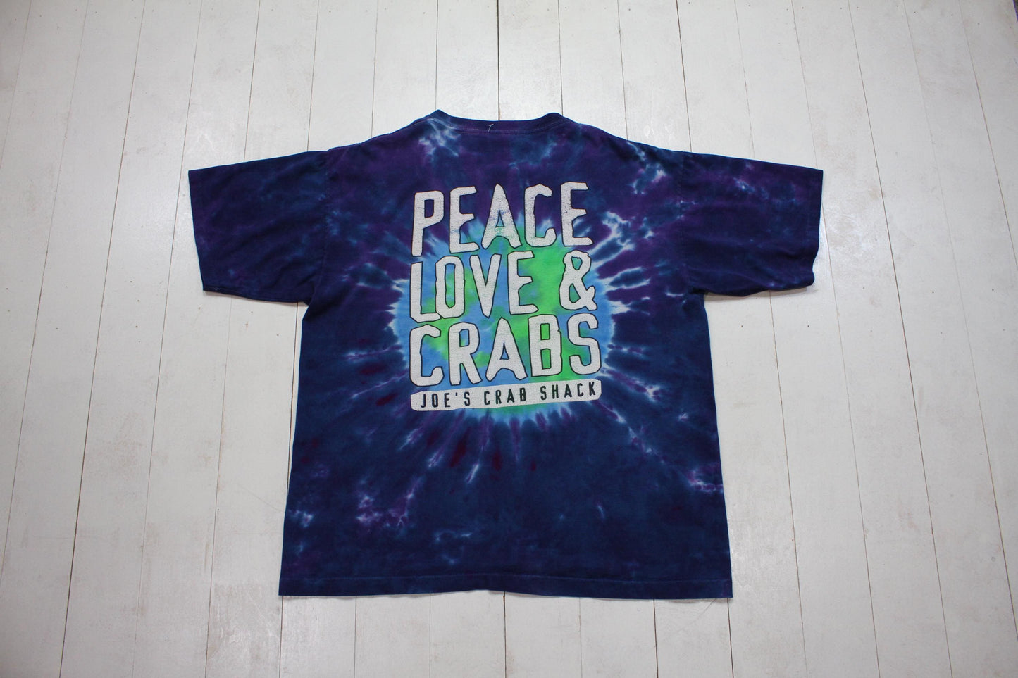 1990s Joe's Crab Shack Peace Love & Crabs Tie Dye T-Shirt Made in USA Size XL