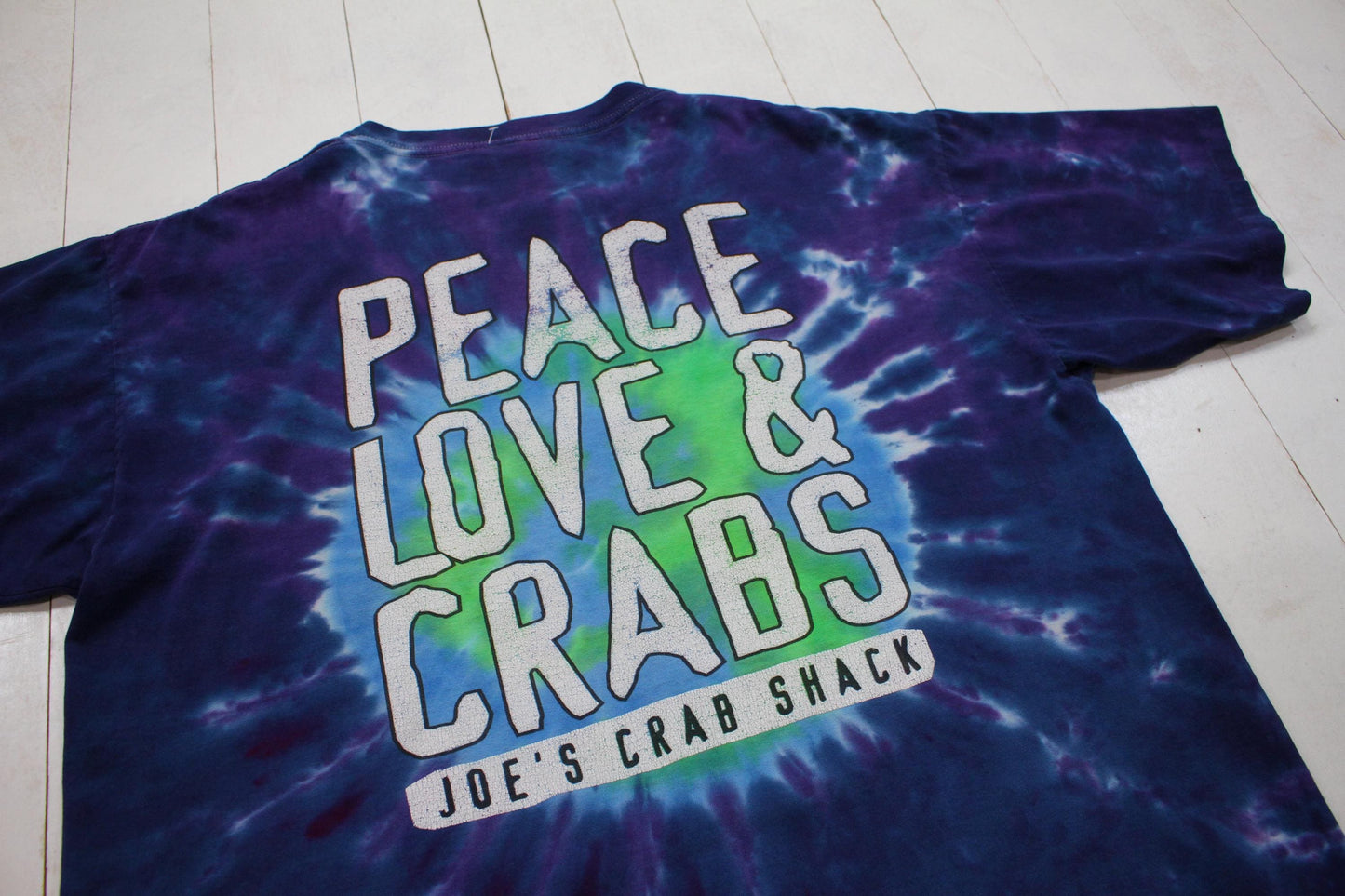 1990s Joe's Crab Shack Peace Love & Crabs Tie Dye T-Shirt Made in USA Size XL