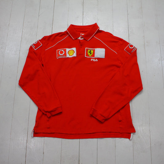 2000s 2002 Scuderia Ferrari F1 Team Longsleeve Collared Pullover Shirt Size L