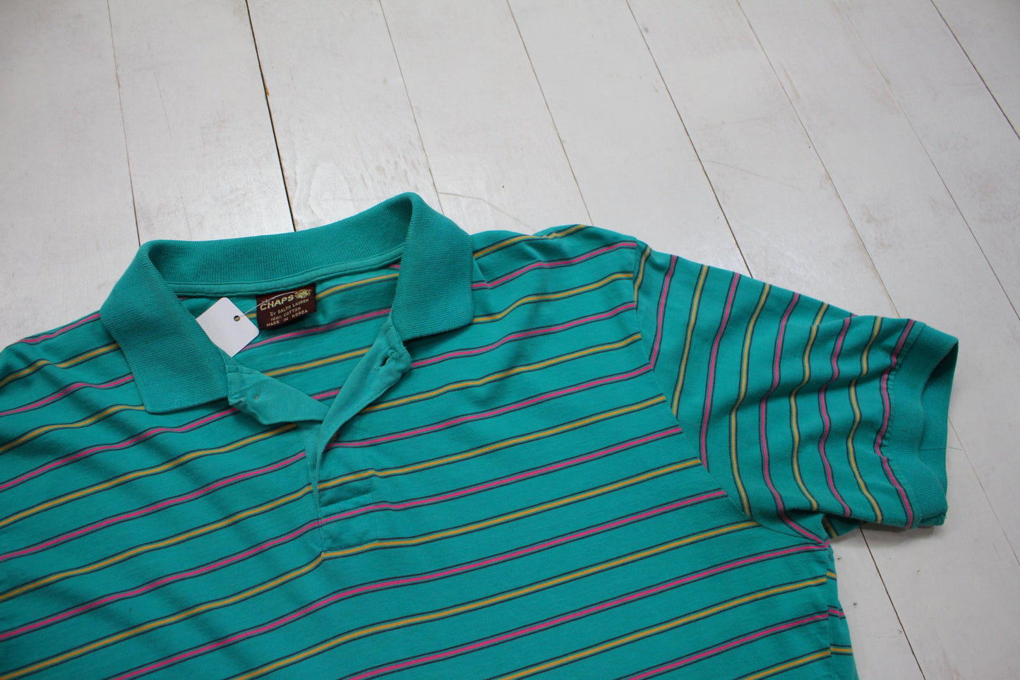 1980s Chaps Ralph Lauren Striped Shortsleeve Polo Shirt Size M/L