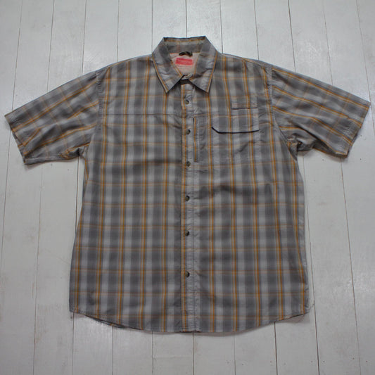 2000s Wrangler Plaid Button Up Short Sleeve Fishing Shirt Sze XL