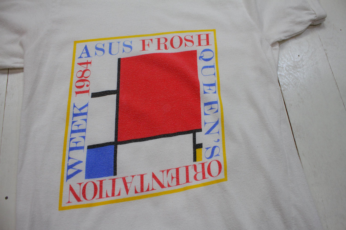 1980s 1984 Queen's University Asus Frosh Orientation Week Ringer T-Shirt Made in Canada Size XS