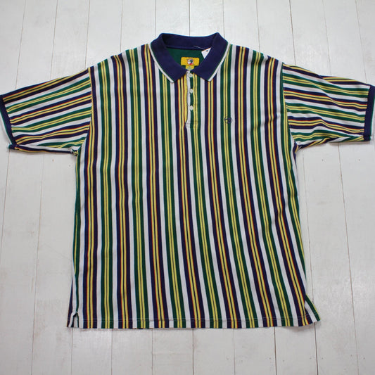 1990s Duck Head Bright Colour Striped Shortsleeve Polo Shirt Size XL