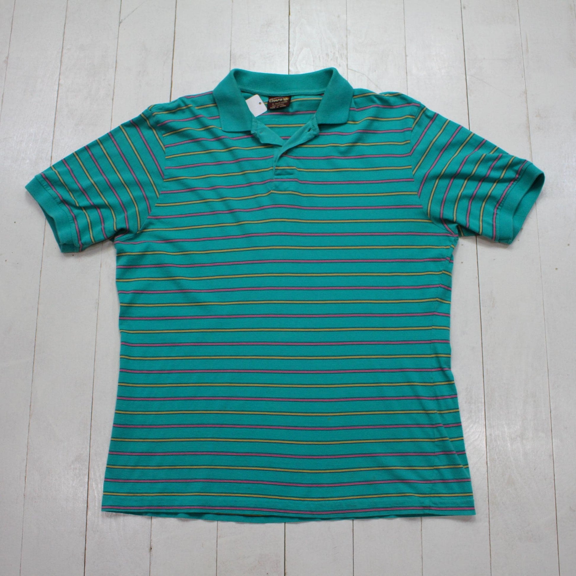 1980s Chaps Ralph Lauren Striped Shortsleeve Polo Shirt Size M/L