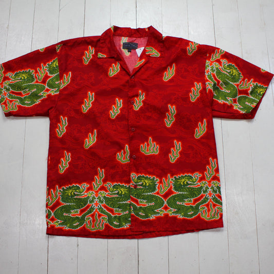 2000s Y2K Kkkkadis Flame Dragon Print Shortsleeve Shirt Size XL