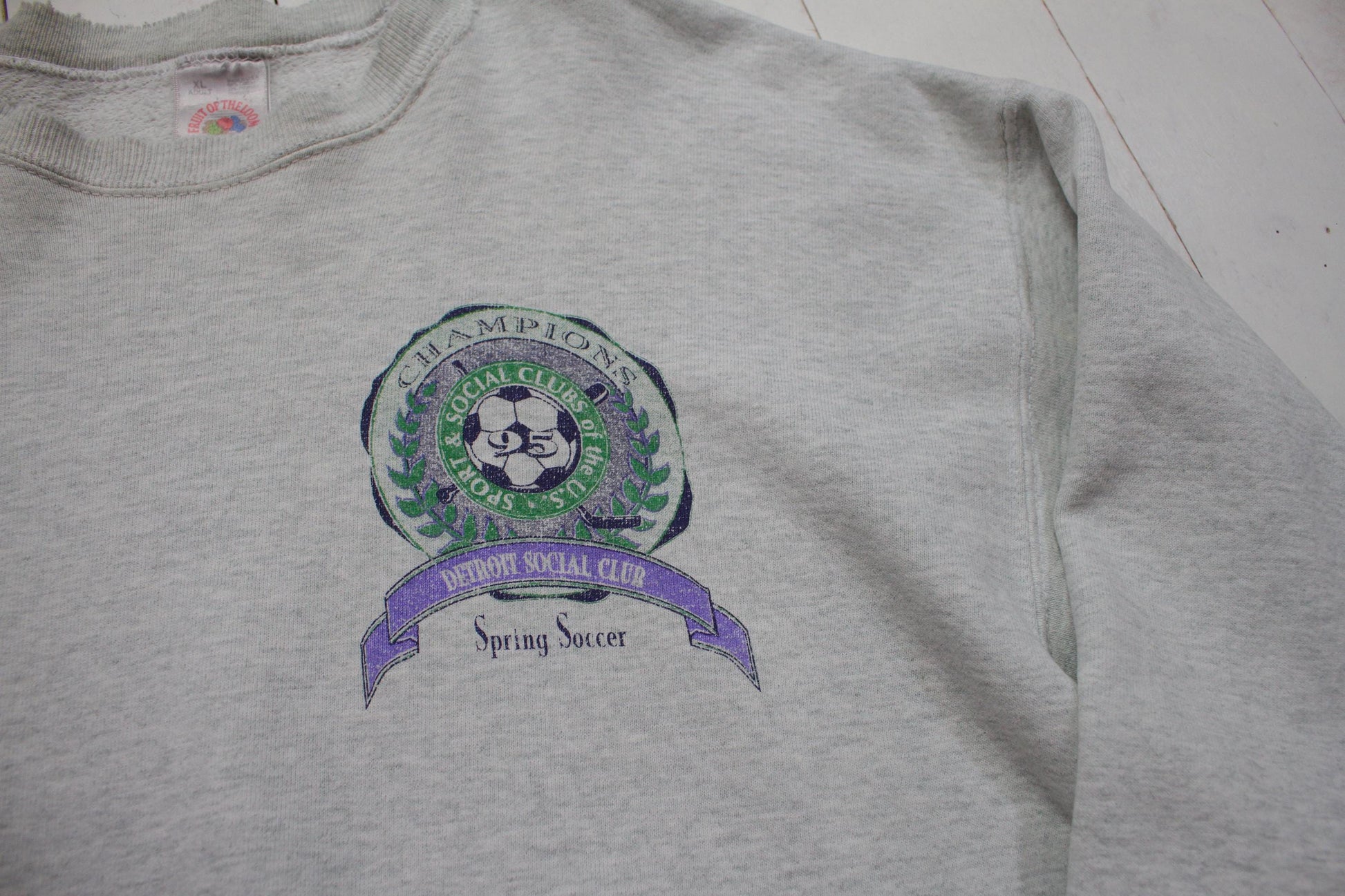 1990s 1995 Fruit of the Loom Super Cotton Detroit Social Club Spring Soccer Champions Sweatshirt Maded in USA Size XL