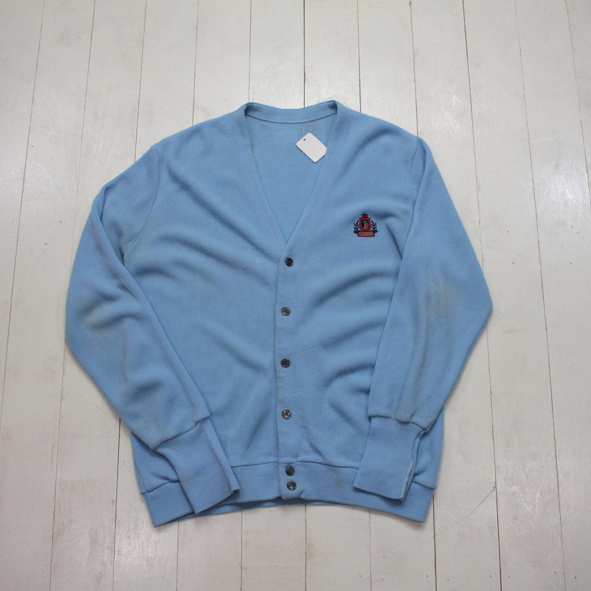 1980s/1990s Izod Baby Blue Knit Cardigan Sweater Size M/L