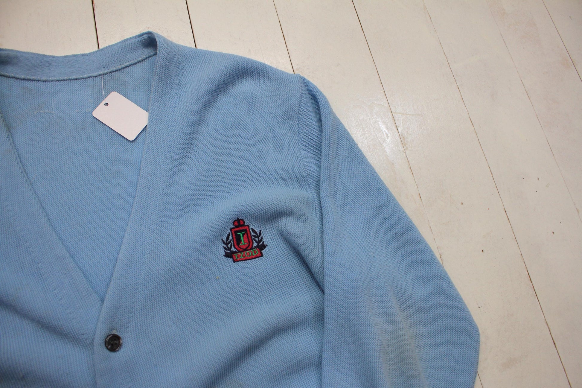 1980s/1990s Izod Baby Blue Knit Cardigan Sweater Size M/L