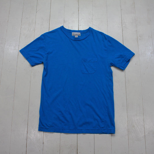 1990s/2000s Y2K Clifford Wills Blank Blue Pocket T-Shirt Size S