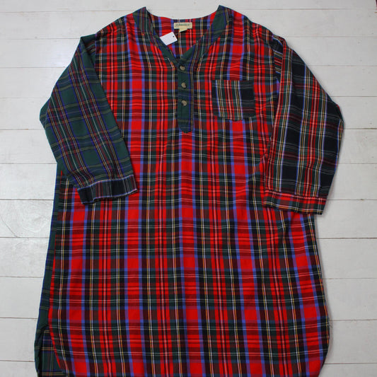 1990s St John's Bay Panelled Plaid Flannel Sleep Dress Night Gown Womens Size 3XL