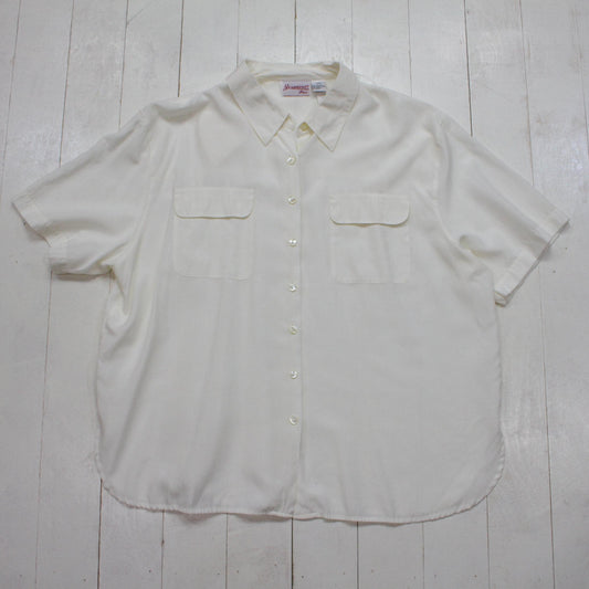 1990s/2000s Joanna Plus Shortsleeve White Rayon Blend Blouse Womens Size 3XL