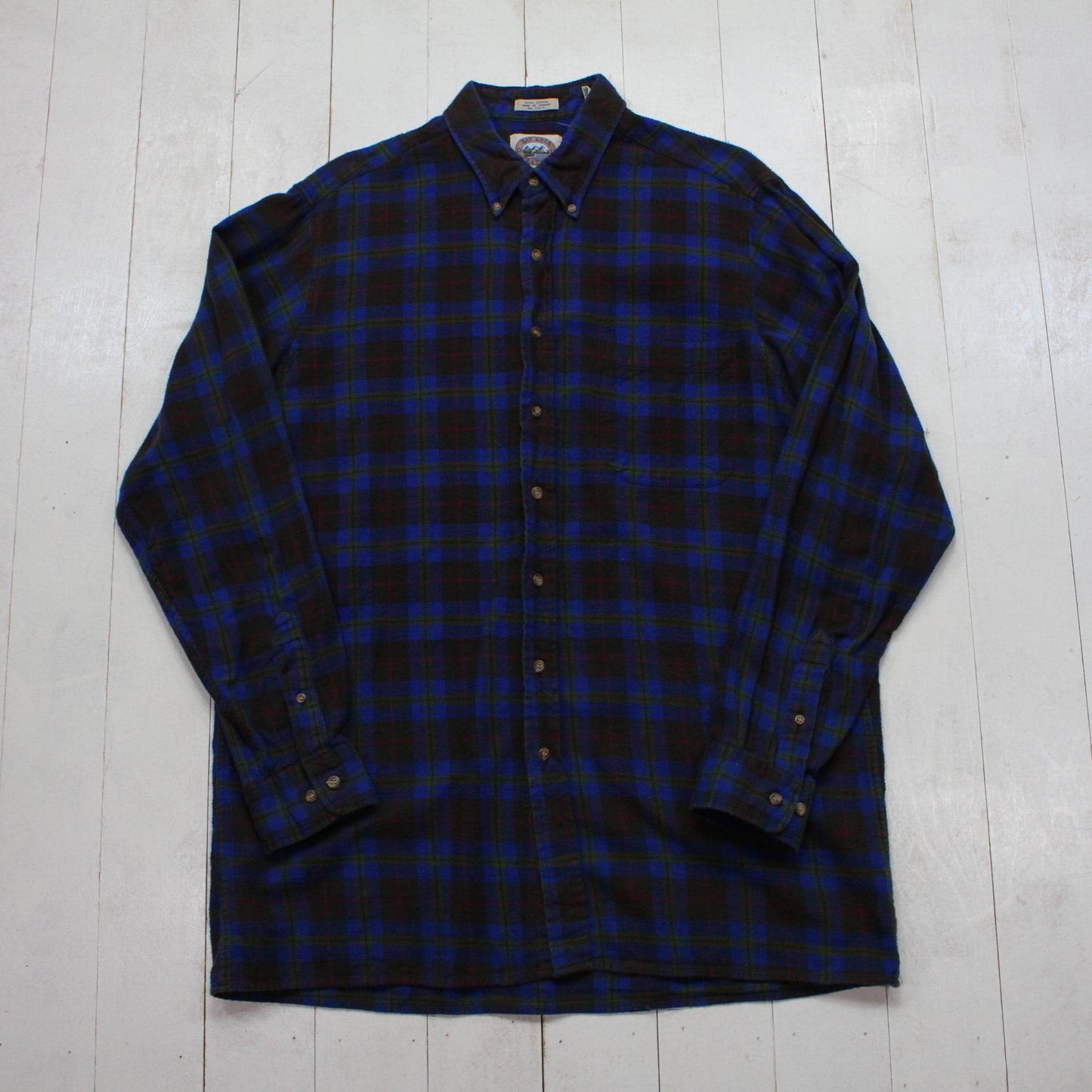 1990s Bay Area Traders Blue Dark Grey Button Down Lightweight Flannel Shirt Size XL