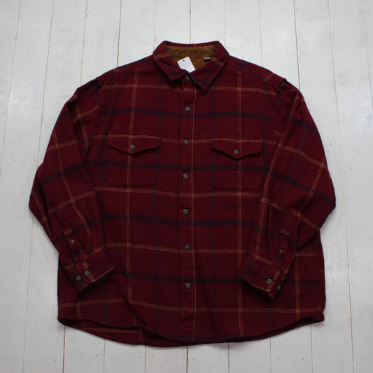 1990s/2000s Faded Glory Brawny Maroon Windowpane Plaid Flannel Shirt Size XL/XXL