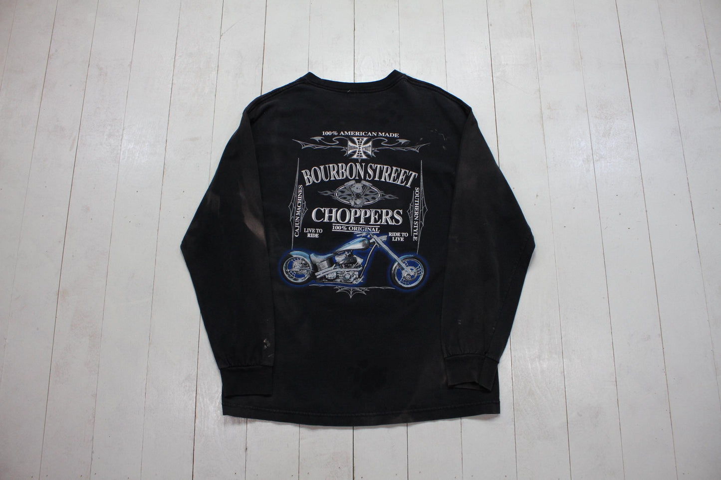 2000s Y2K Faded Bourbon Street Choppers Long Sleeve Motorcycle T-Shirt Size M