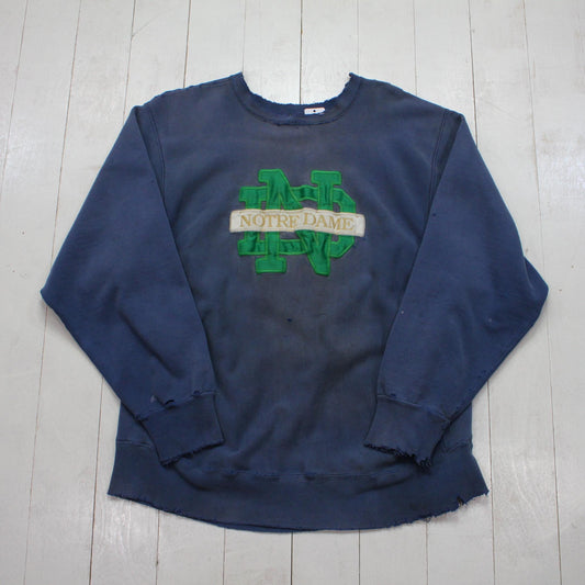 1990s Crable Sportswear Reverse Weave Style Notre Dame Sweatshirt Distressed Faded Size L/XL