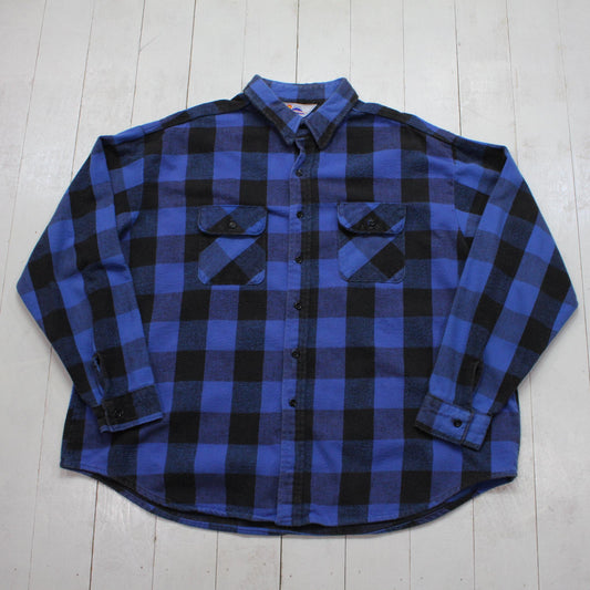 1980s/1990s Sunshine Mountain Products Blue Buffalo Plaid Flannel Shirt Size 3XL+