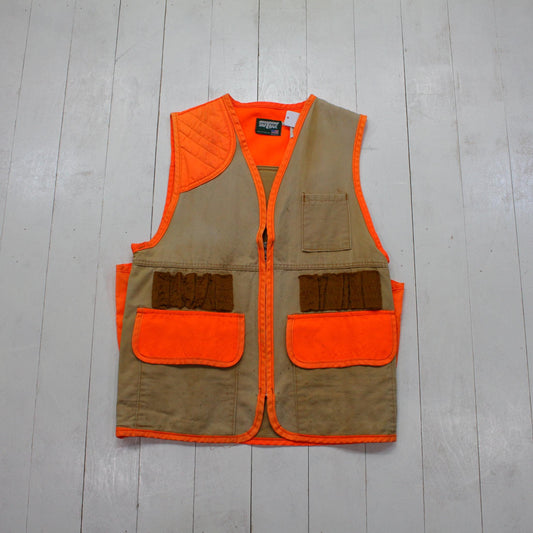 1990s SafTBack Canvas Blaze Orange High Visibility Hunting Vest Made in USA Size M