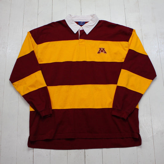 1990s/2000s Y2K Pro Player University of Minnesota Golden Gophers NCAA Striped Long Sleeve Rugby Shirt Size XXL